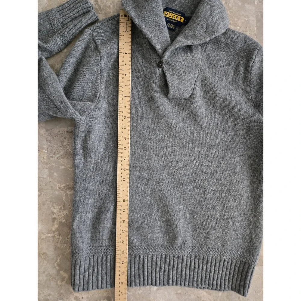 Vintage RALPH LAUREN RUGBY 100% WOOL‎ Knit Sweater SUEDE ELBOW Patch Mens Large